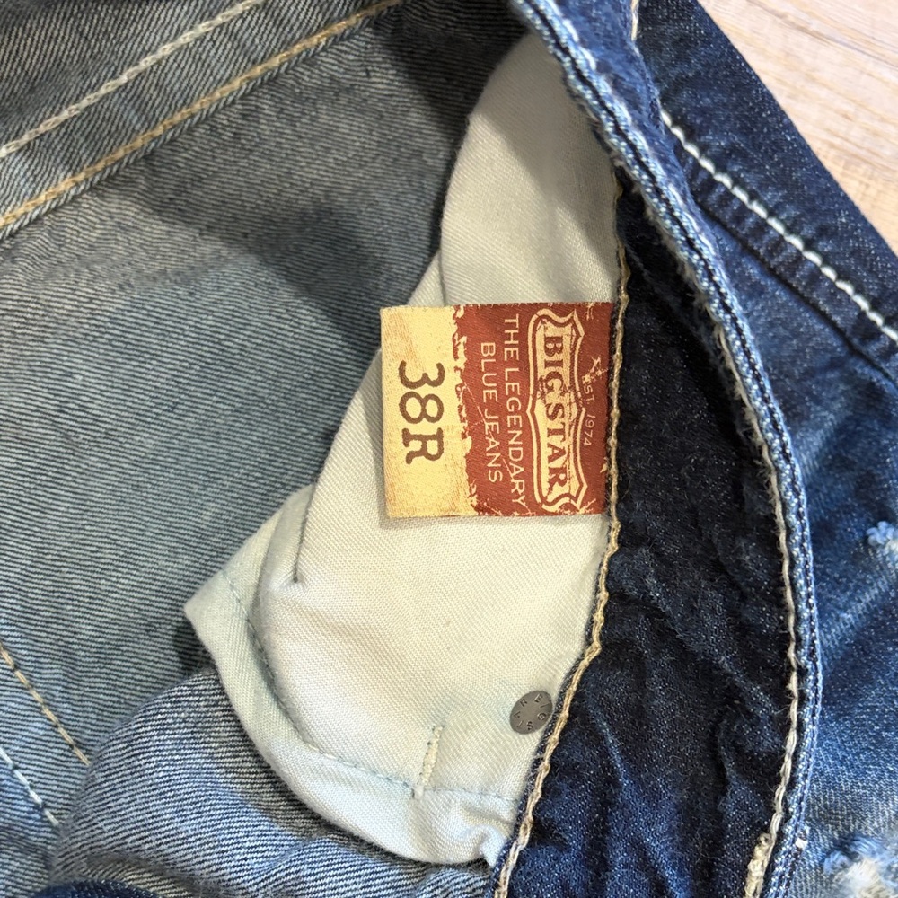 Big Star Men's Straight Distressed Jeans in Deep Blue Size 38 - Picture 3 of 8